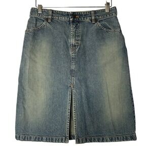 Armani Exchange A|X Jean Skirt  Size 4 Front Slit Denim Blue Midi Womens